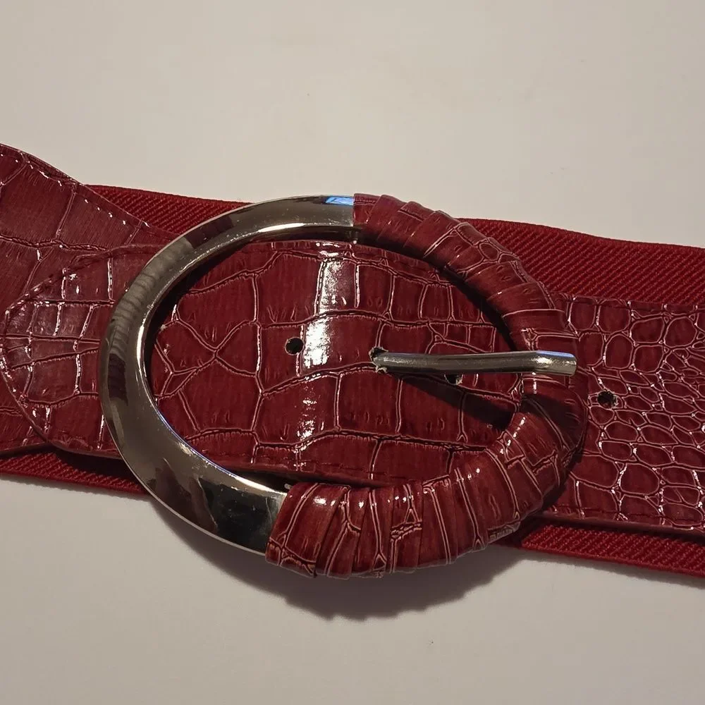 Red Crocodile Pattern Front Buckle Belt Elastic Strecht Belt 34
